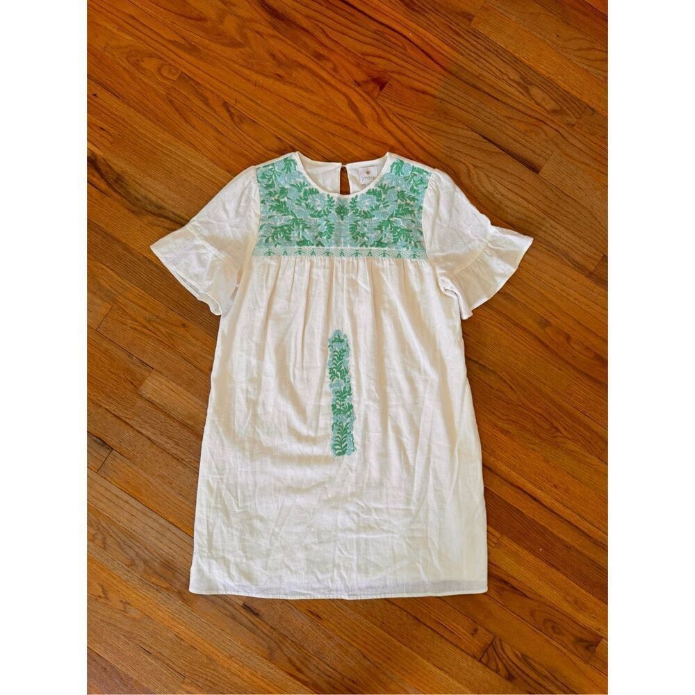 White Mini Dress with Green Embroidery